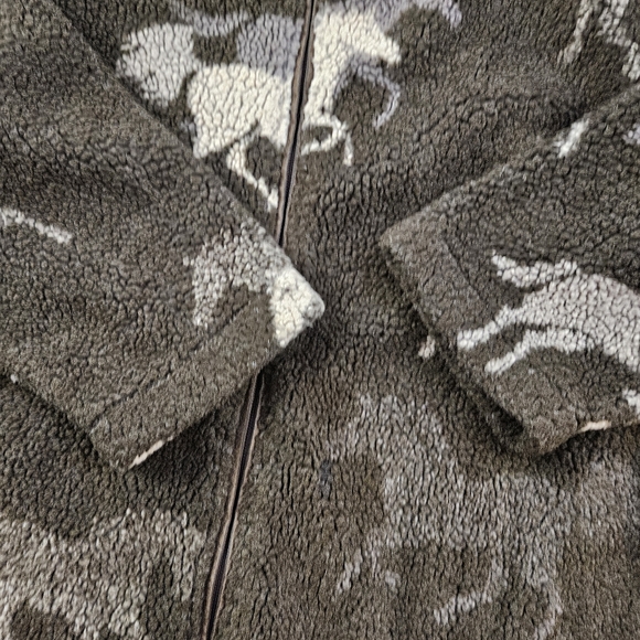 Vintage Y2K Woolrich Brown Sherpa Horse Pattern Jacket w/ Suede Collar Sz Large - Picture 6 of 10